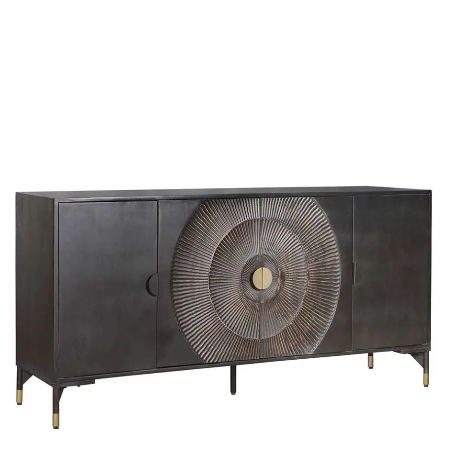 Outlet Wohnen 4-türiges Sideboard in Schwarz und Messing - Alkatar