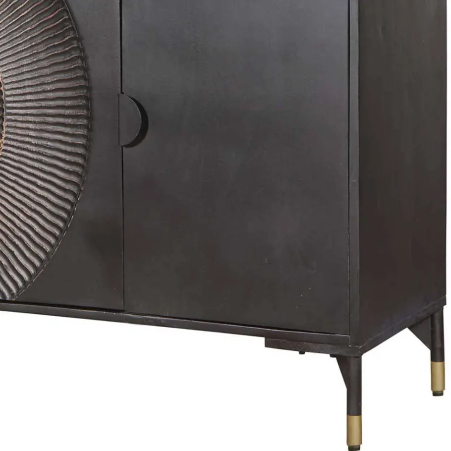 Outlet Wohnen 4-türiges Sideboard in Schwarz und Messing - Alkatar