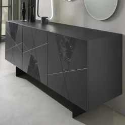 Outlet Wohnen 3-türiges Sideboard mit Marmor Einsätzen Schwarz - Wakes