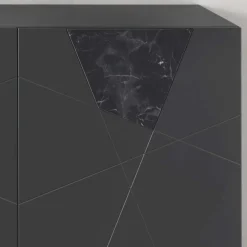Outlet Wohnen 3-türiges Sideboard mit Marmor Einsätzen Schwarz - Wakes