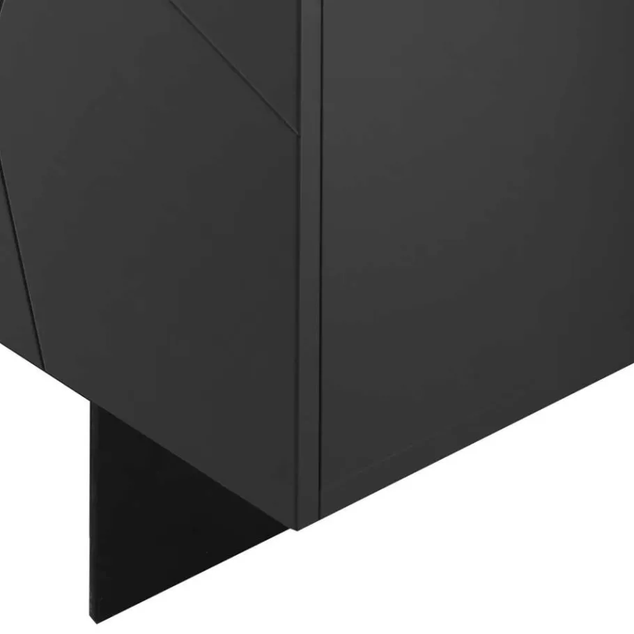 Outlet Wohnen 3-türiges Sideboard mit Marmor Einsätzen Schwarz - Wakes