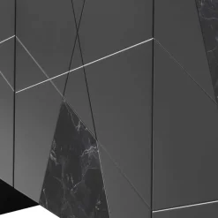 Outlet Wohnen 3-türiges Sideboard mit Marmor Einsätzen Schwarz - Wakes