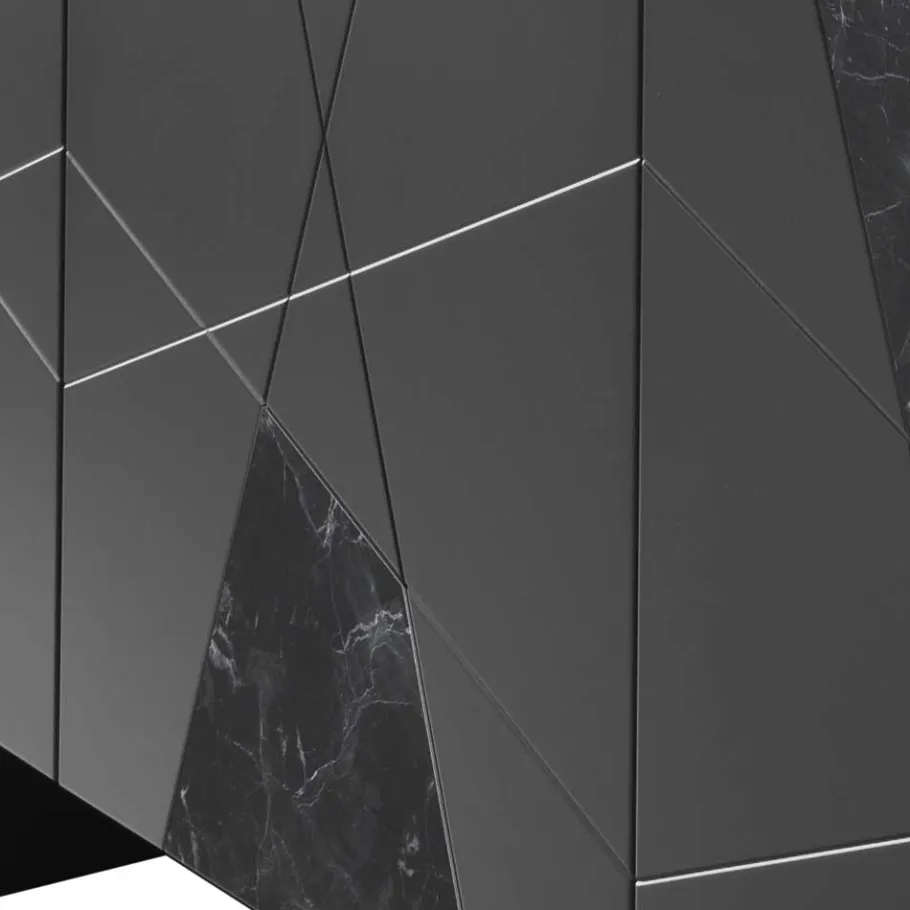 Outlet Wohnen 3-türiges Sideboard mit Marmor Einsätzen Schwarz - Wakes