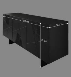 Outlet Wohnen 3-türiges Sideboard mit Marmor Einsätzen Schwarz - Wakes