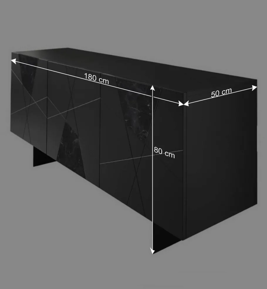 Outlet Wohnen 3-türiges Sideboard mit Marmor Einsätzen Schwarz - Wakes