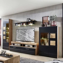 Online Wohnen TV Anbauwand in Schwarz & Wildeiche - Kandu (vierteilig)