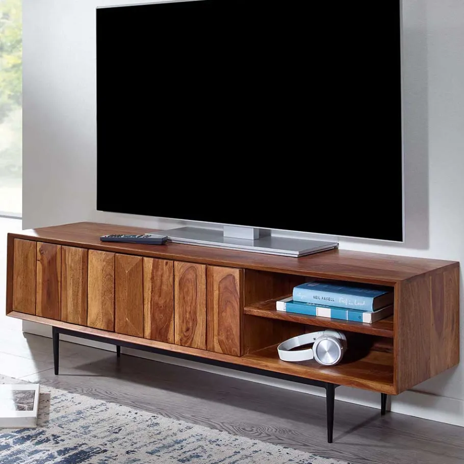 New Wohnen TV Board aus Sheesham Massivholz & Metall - Elmin