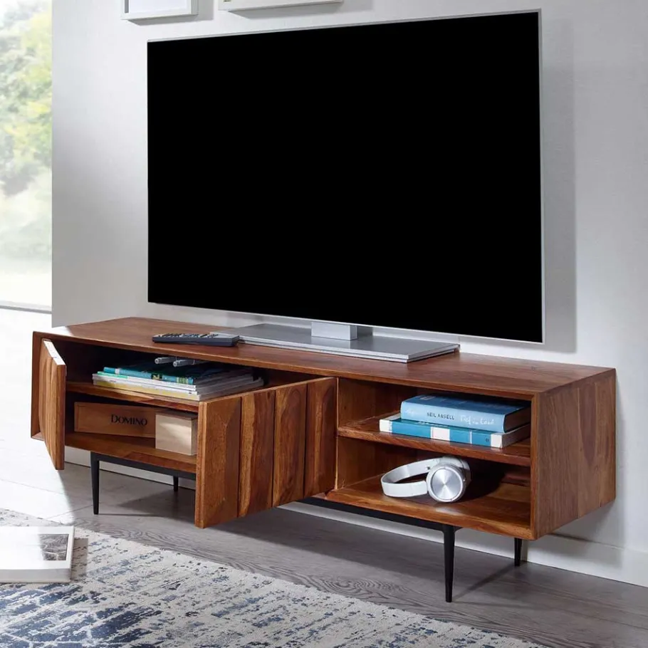 New Wohnen TV Board aus Sheesham Massivholz & Metall - Elmin