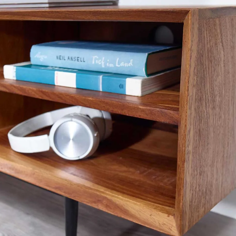 New Wohnen TV Board aus Sheesham Massivholz & Metall - Elmin