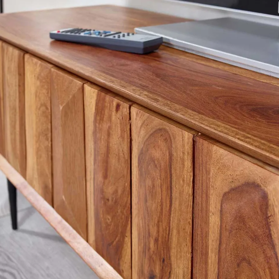 New Wohnen TV Board aus Sheesham Massivholz & Metall - Elmin