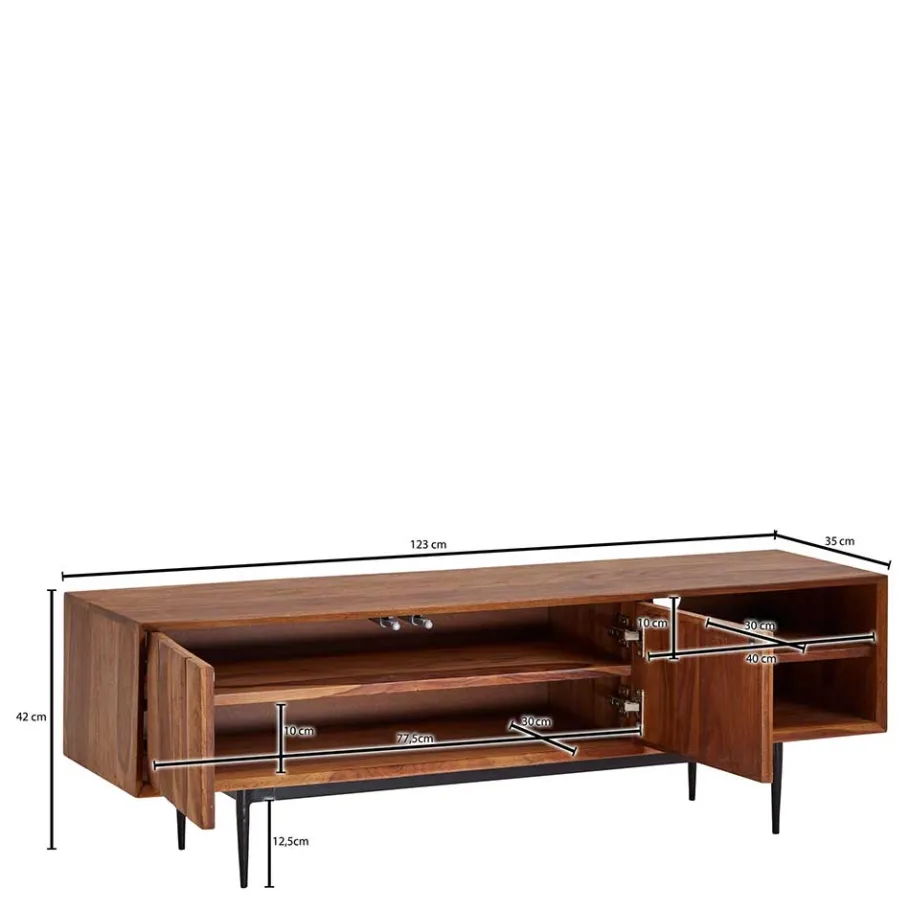 New Wohnen TV Board aus Sheesham Massivholz & Metall - Elmin