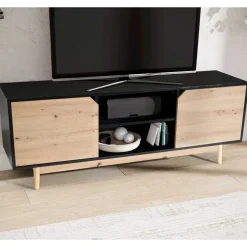 New Wohnen TV Board in Eiche und Schwarz - Heraklion