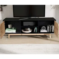 New Wohnen TV Board in Eiche und Schwarz - Heraklion