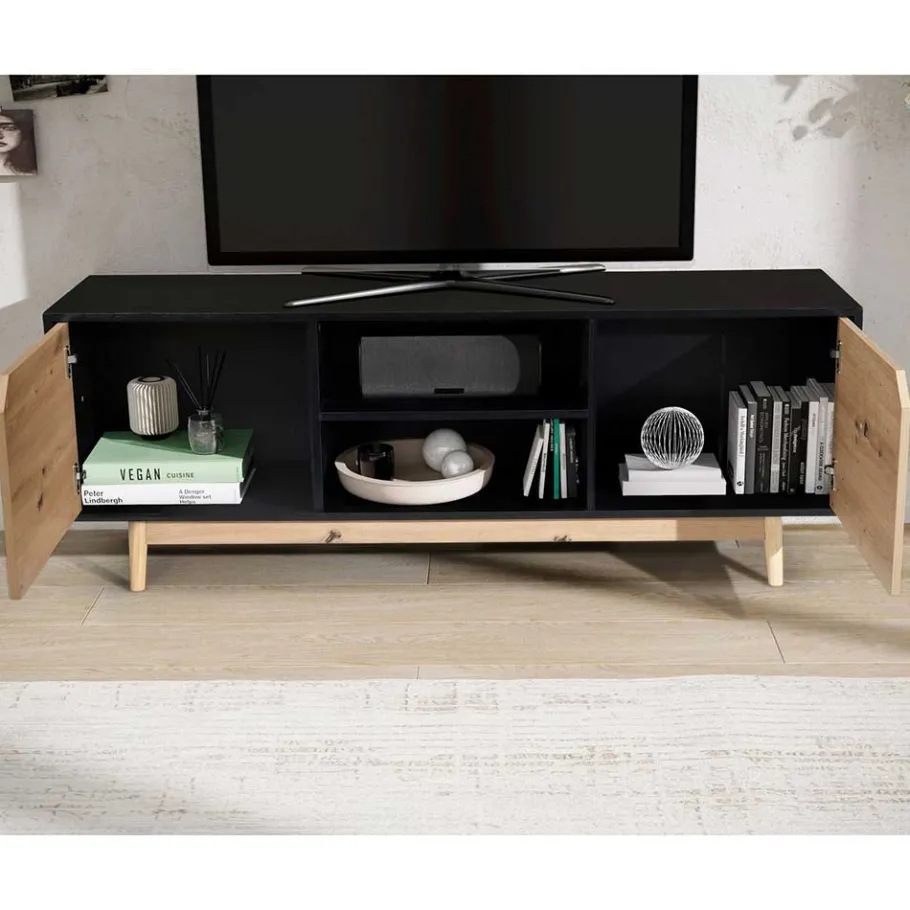 New Wohnen TV Board in Eiche und Schwarz - Heraklion
