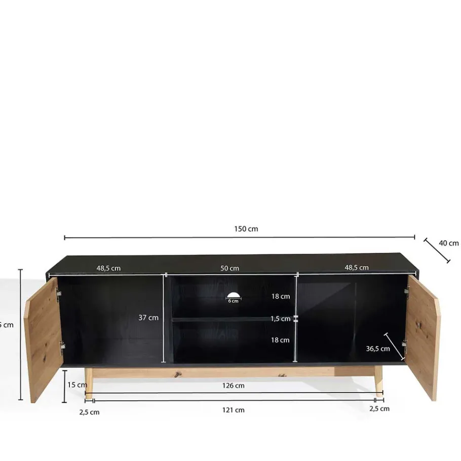 New Wohnen TV Board in Eiche und Schwarz - Heraklion