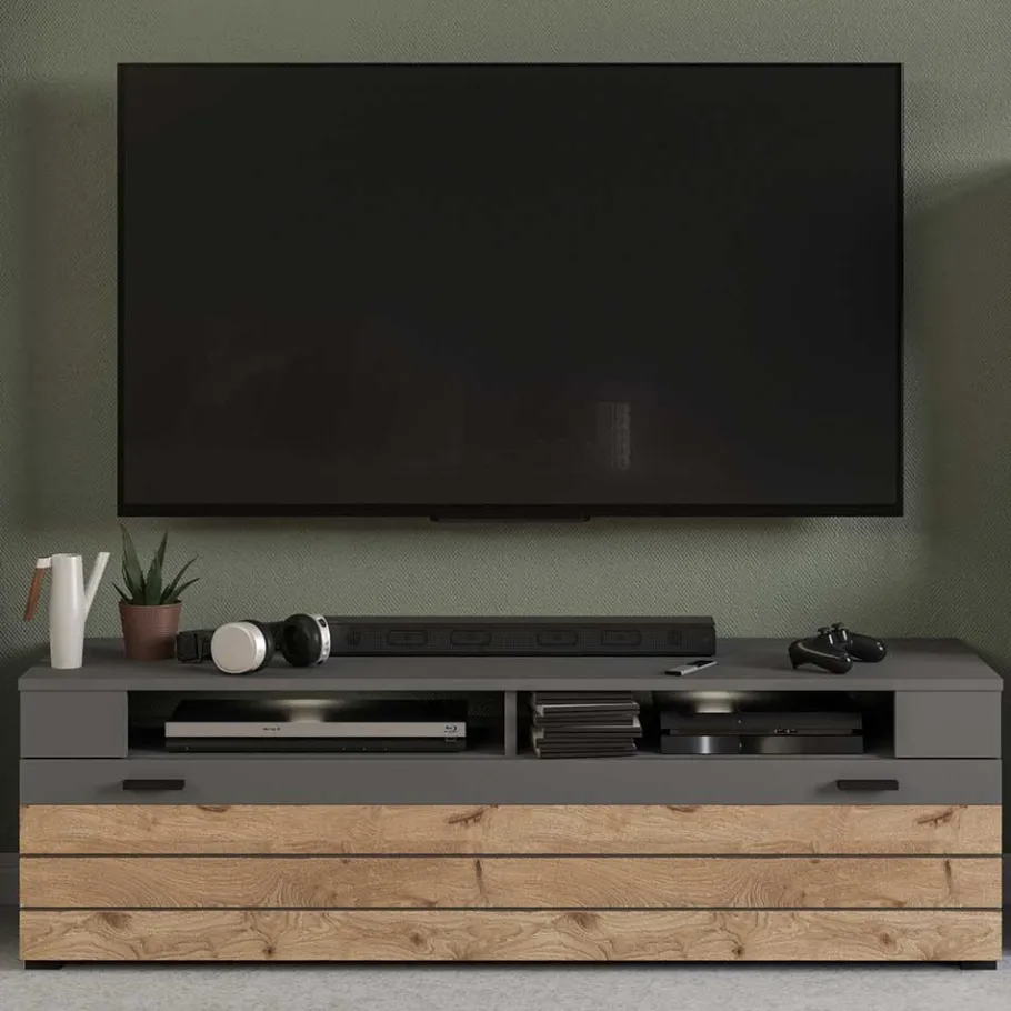 Outlet Wohnen TV Board in Wildeiche NB & Grau - Scarlett