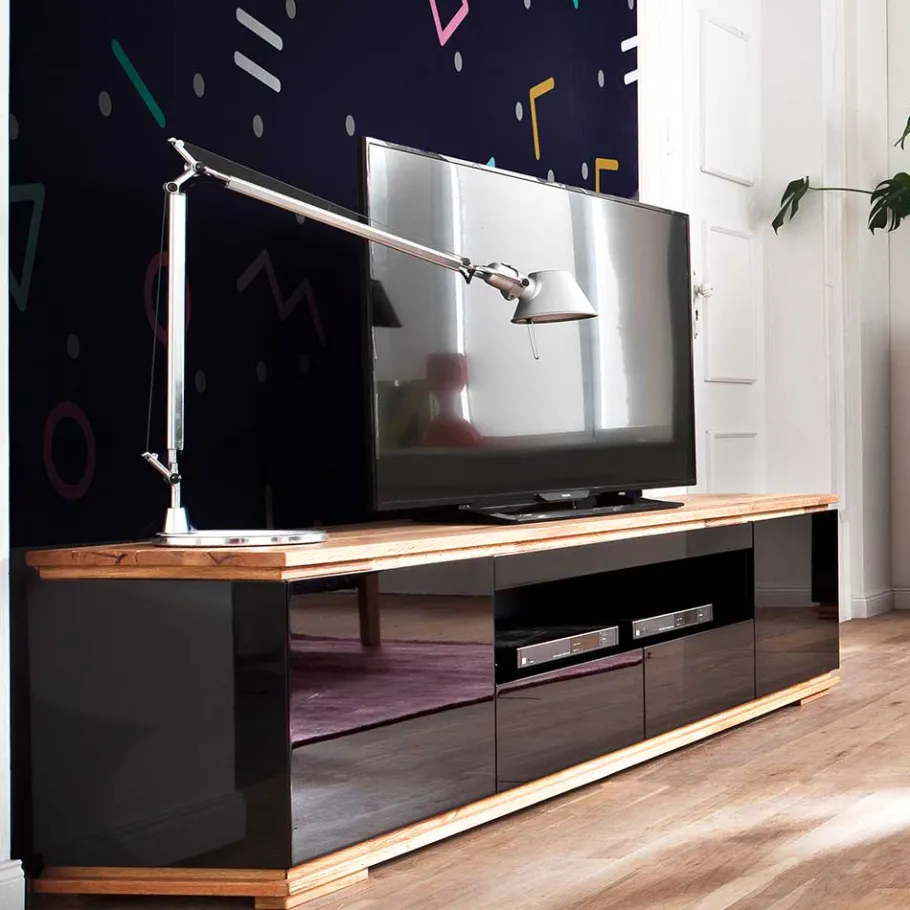 New Wohnen TV Hochglanz Lowboard in Schwarz - Ercurs