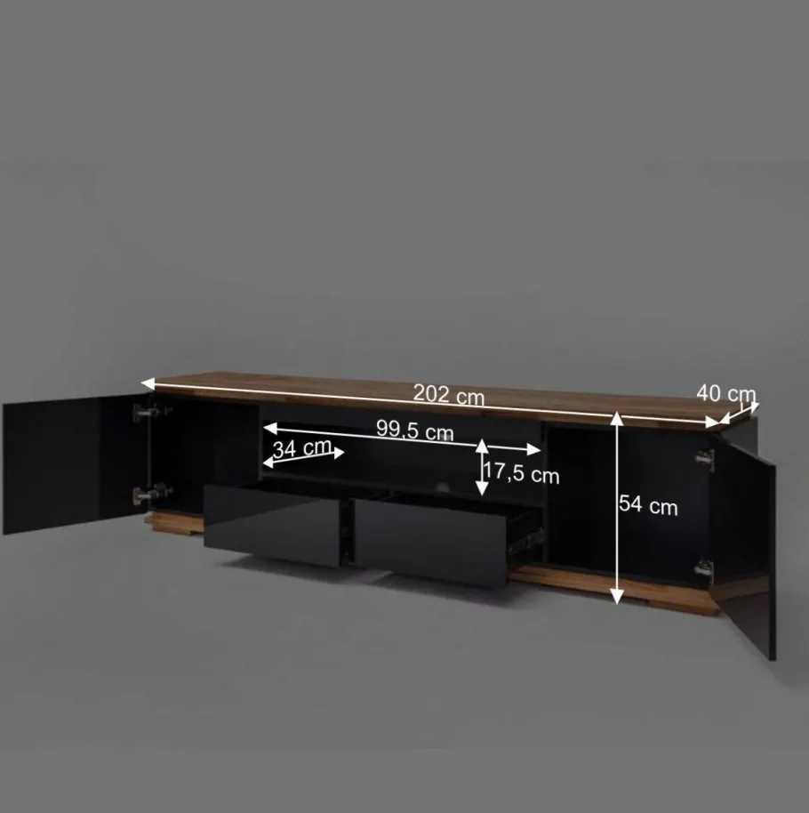 New Wohnen TV Hochglanz Lowboard in Schwarz - Ercurs