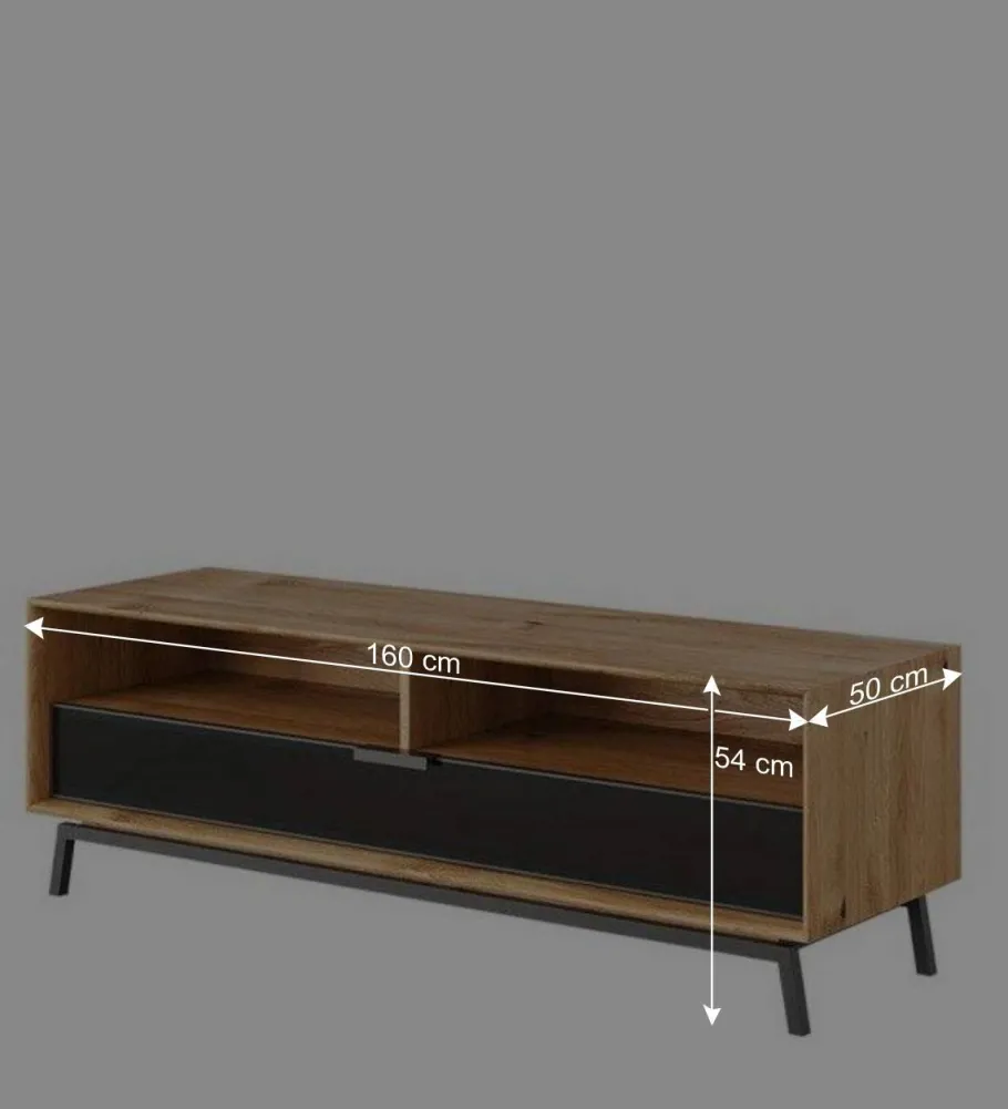 New Wohnen TV Lowboard aus Eiche und Metall - Fabiella