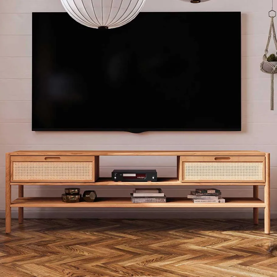 Hot Wohnen TV Lowboard aus Wildbuche & Rattan - Indrya