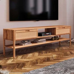 Hot Wohnen TV Lowboard aus Wildbuche & Rattan - Indrya