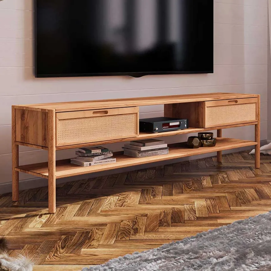 Hot Wohnen TV Lowboard aus Wildbuche & Rattan - Indrya
