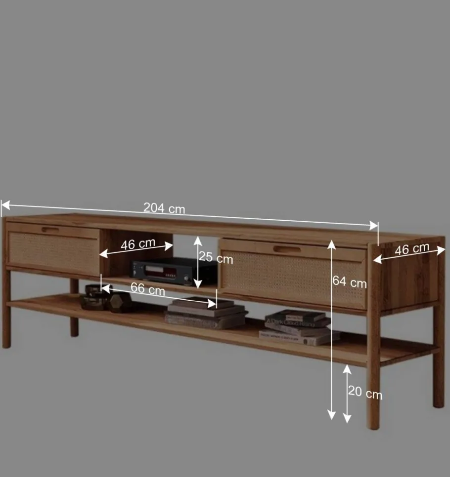 Hot Wohnen TV Lowboard aus Wildbuche & Rattan - Indrya