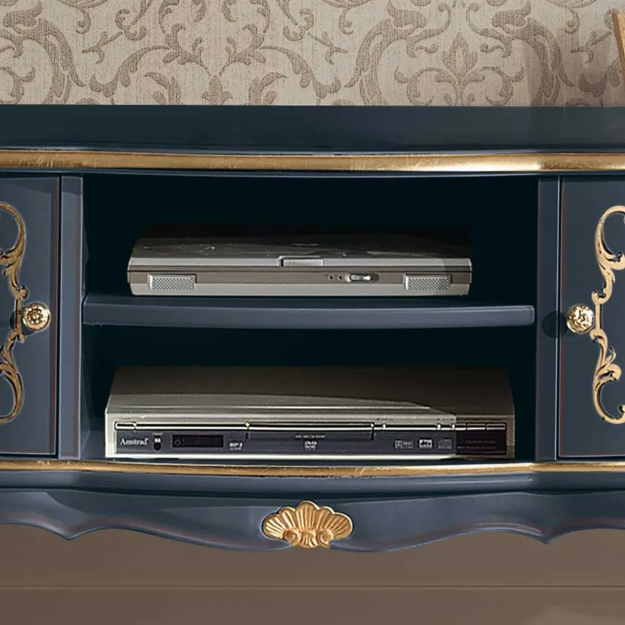 Hot Wohnen TV Lowboard im Barockstil in Dunkelblau - Otaligo
