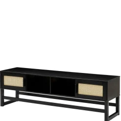 Outlet Wohnen TV Lowboard in Dunkelbraun mit Wiener Geflecht - Santiana
