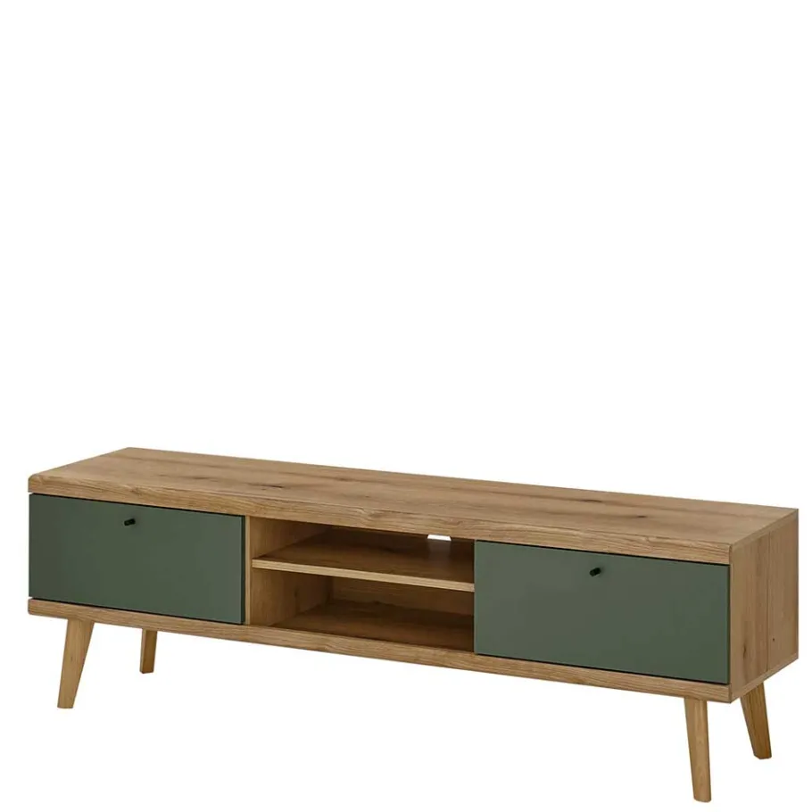 Discount Wohnen TV Lowboard in Graugrün und Wildeiche - Oliva