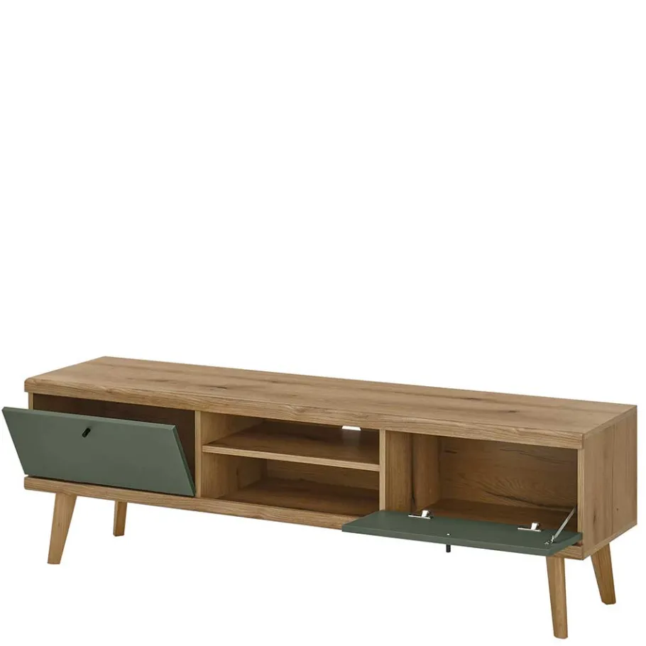 Discount Wohnen TV Lowboard in Graugrün und Wildeiche - Oliva