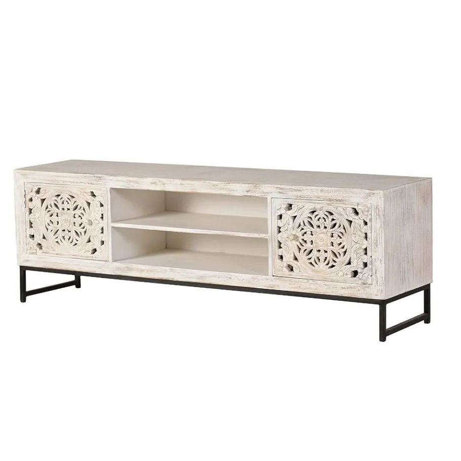 Best Wohnen TV Lowboard in Mangoholz White Wash - Fudorus