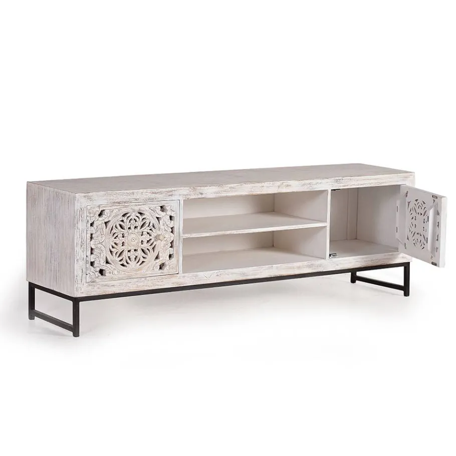 Best Wohnen TV Lowboard in Mangoholz White Wash - Fudorus