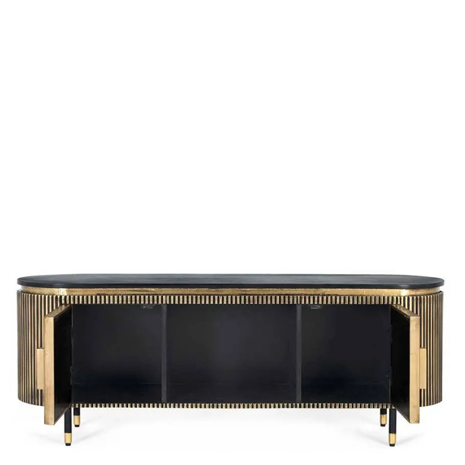 Wohnen TV Lowboard in Schwarz mit Bronze - Hayato
