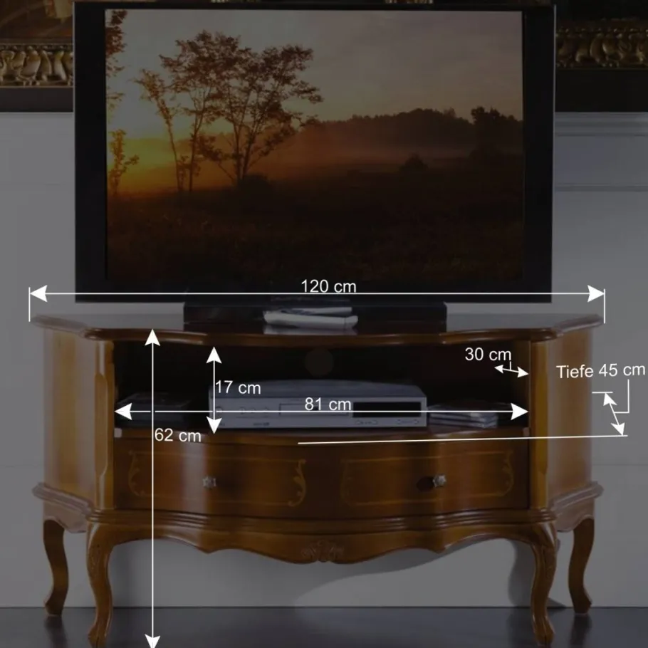 Online Wohnen TV Unterschrank im Barock Stil Dentro Nussbaumfarben