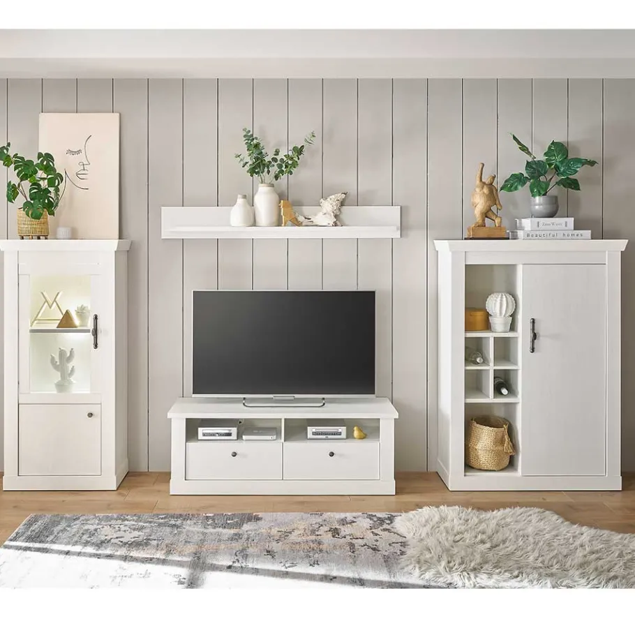 Best Wohnen TV Wohnwand in weißer Holzoptik Pinie - Liancos (vierteilig)