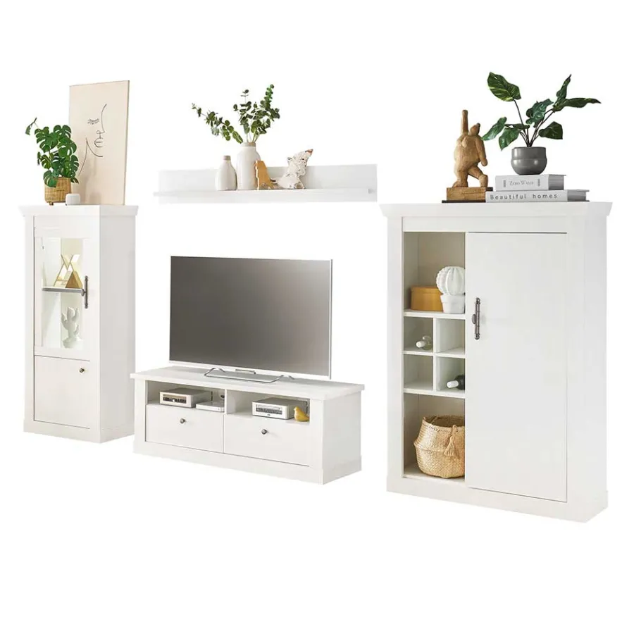 Best Wohnen TV Wohnwand in weißer Holzoptik Pinie - Liancos (vierteilig)