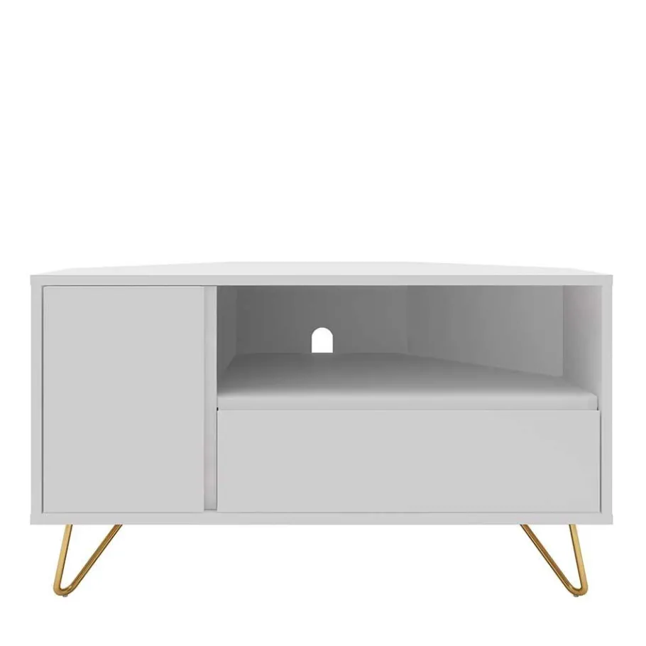 Online Wohnen TV-Board für die Ecke in Weiß & Gold - Patinca