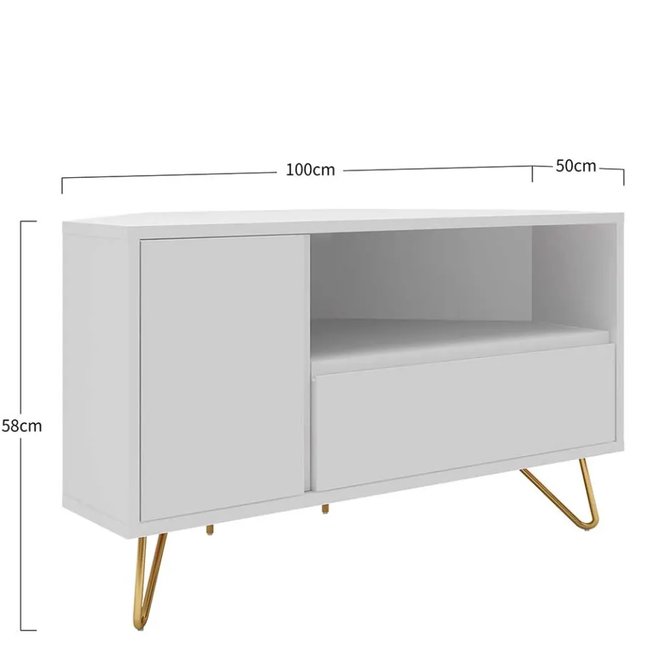 Online Wohnen TV-Board für die Ecke in Weiß & Gold - Patinca