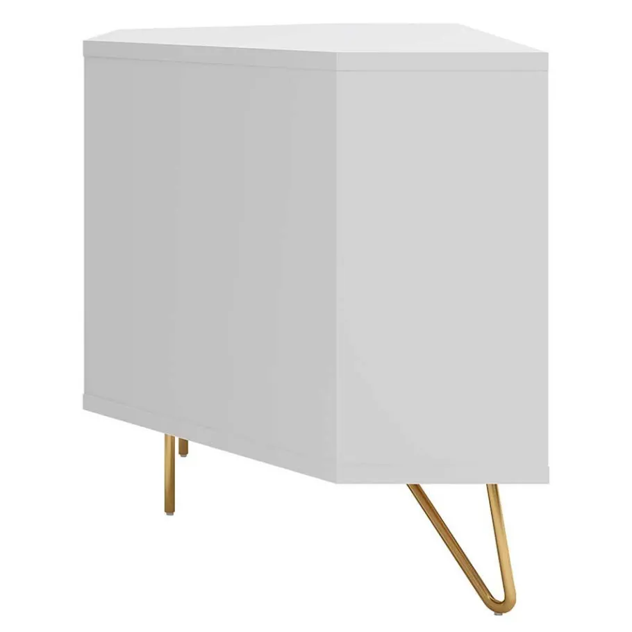 Online Wohnen TV-Board für die Ecke in Weiß & Gold - Patinca