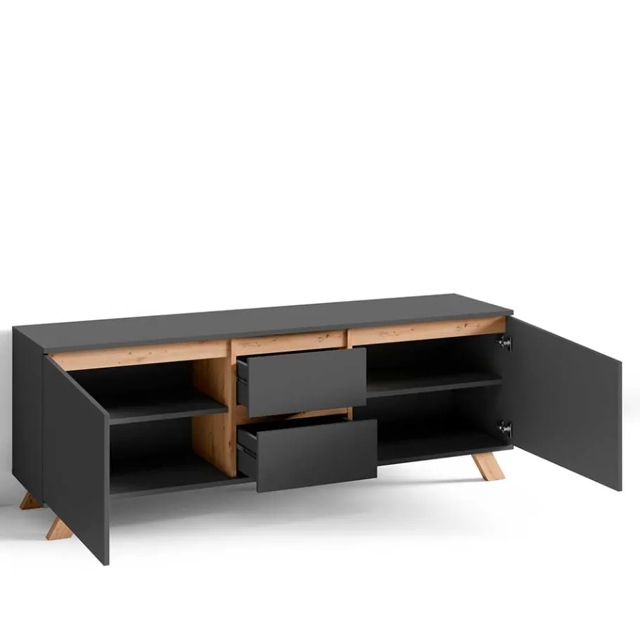 New Wohnen TV-Lowboard in Anthrazit mit Wildeiche - Operatiu