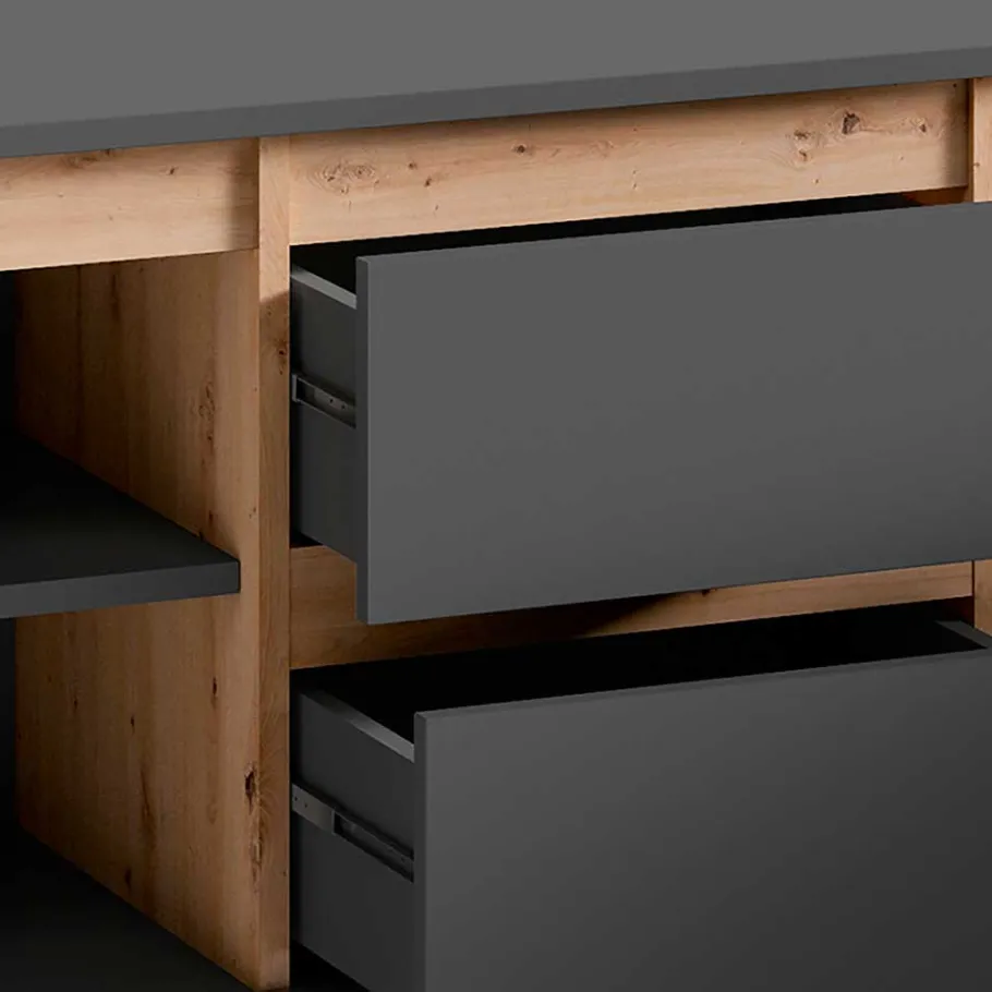 New Wohnen TV-Lowboard in Anthrazit mit Wildeiche - Operatiu