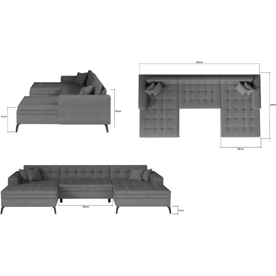 New Wohnen U-Design Wohnlandschaft mit Schlaffunktion - Klevani