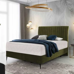 Outlet Wohnen Velours Boxspringbett in Oliv Grün - Prudenca