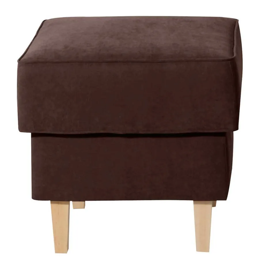 Best Wohnen Velours Hocker in Braun und Buche - Revelinda