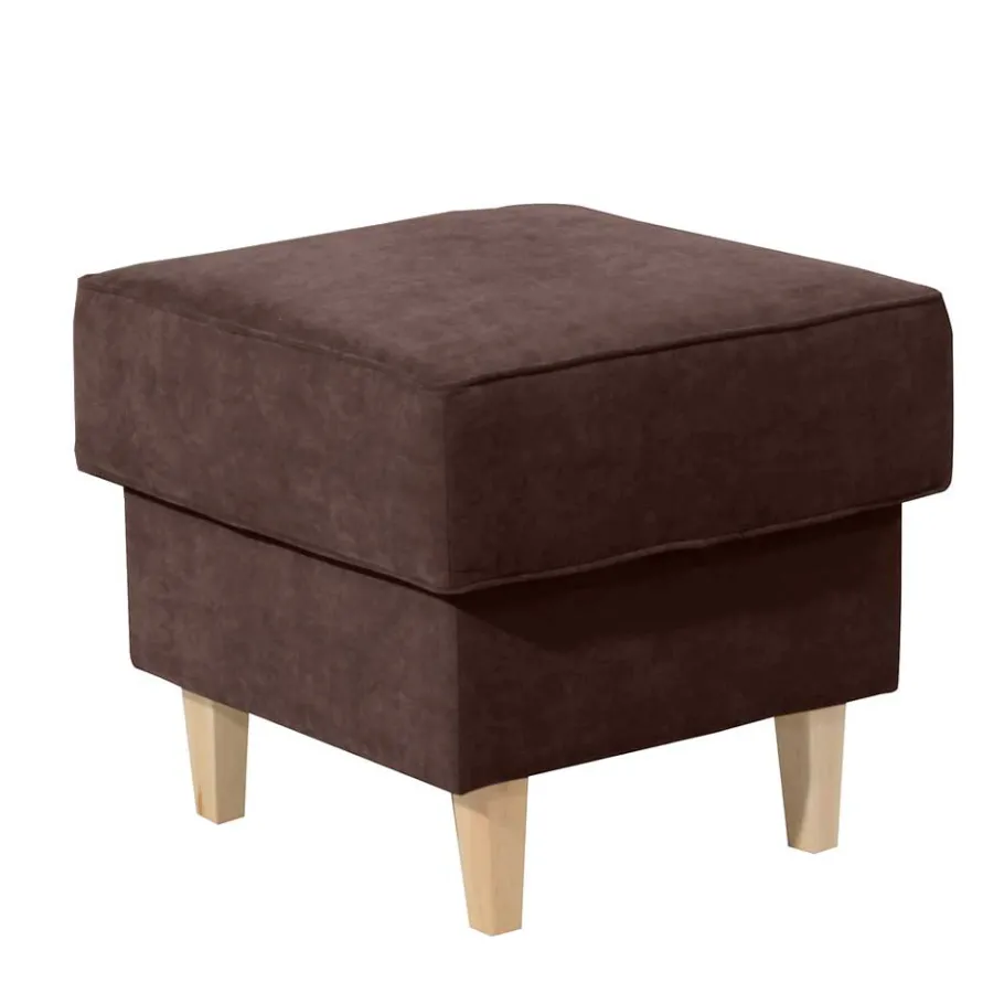 Best Wohnen Velours Hocker in Braun und Buche - Revelinda