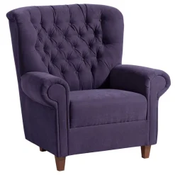 New Wohnen Velours Ohrenbackensessel in Violett - Salut