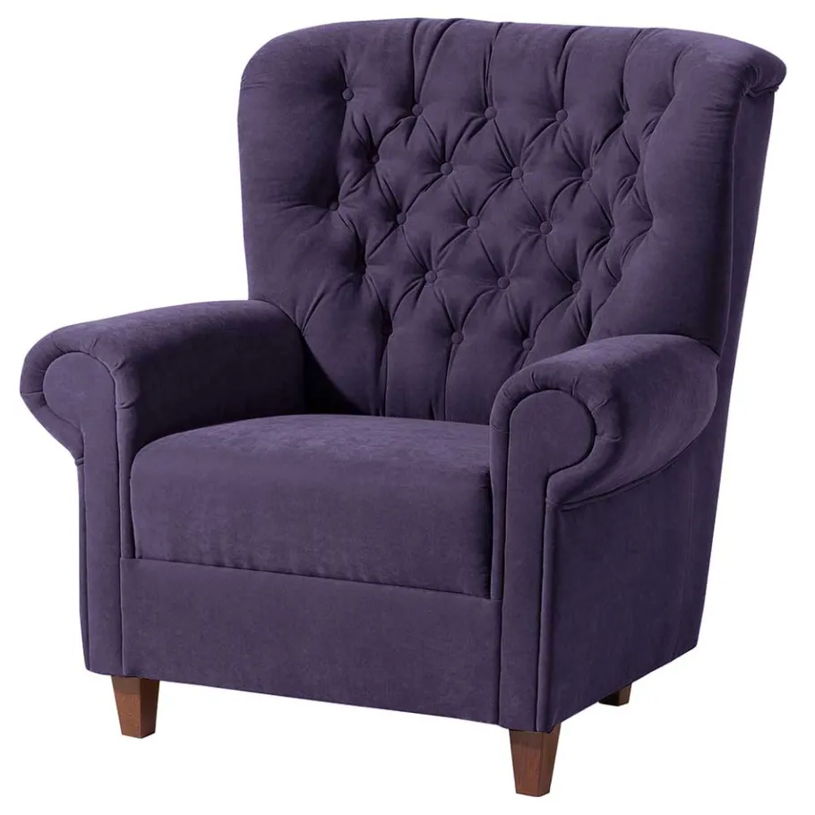 New Wohnen Velours Ohrenbackensessel in Violett - Salut