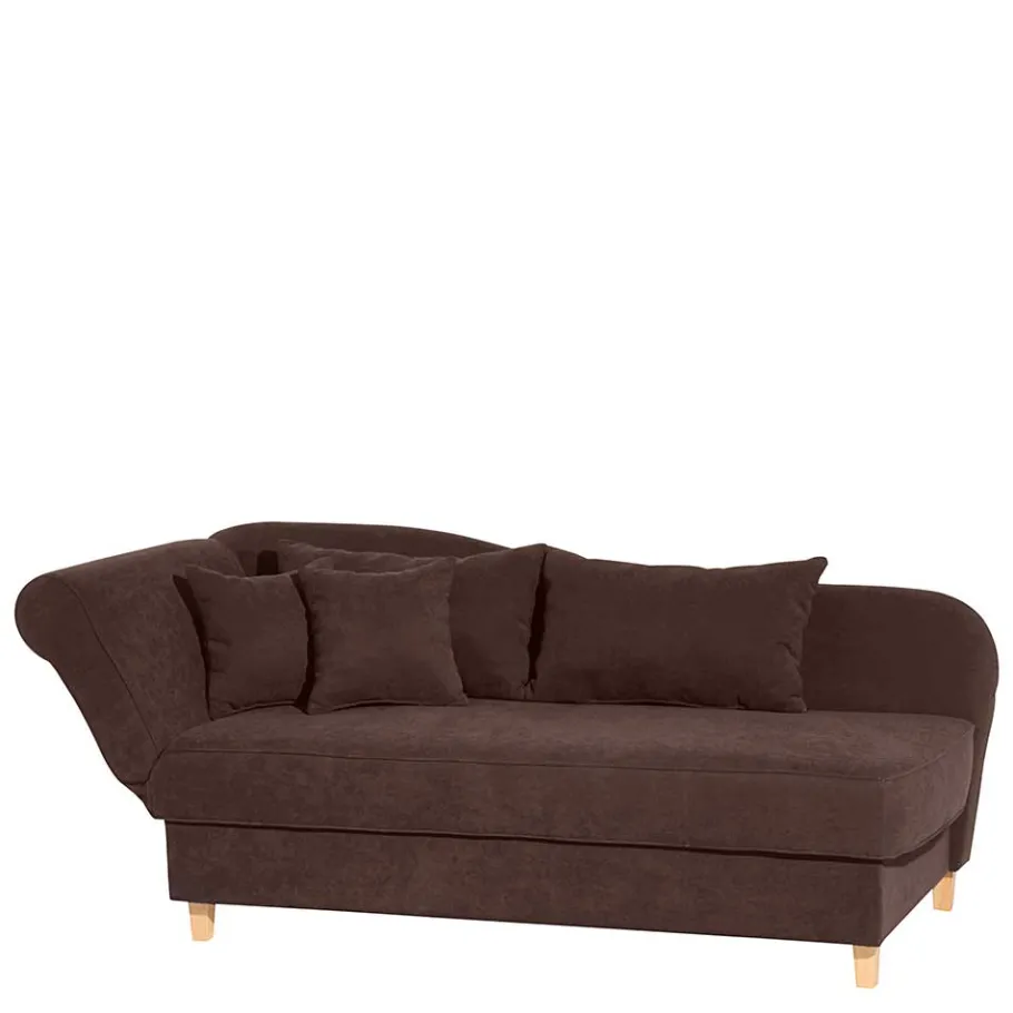 Sale Wohnen Velours Recamiere in Braun mit Buche - Curney