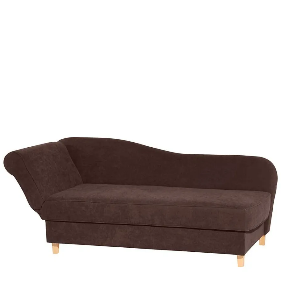 Sale Wohnen Velours Recamiere in Braun mit Buche - Curney